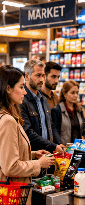 Market kasasında iPhone ile satış yapılırken müşteri sırası